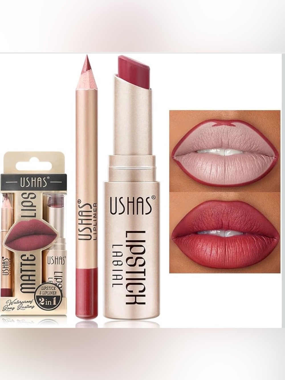 Ushas Matte Lipstick & Lip Liner Set 2 in 1